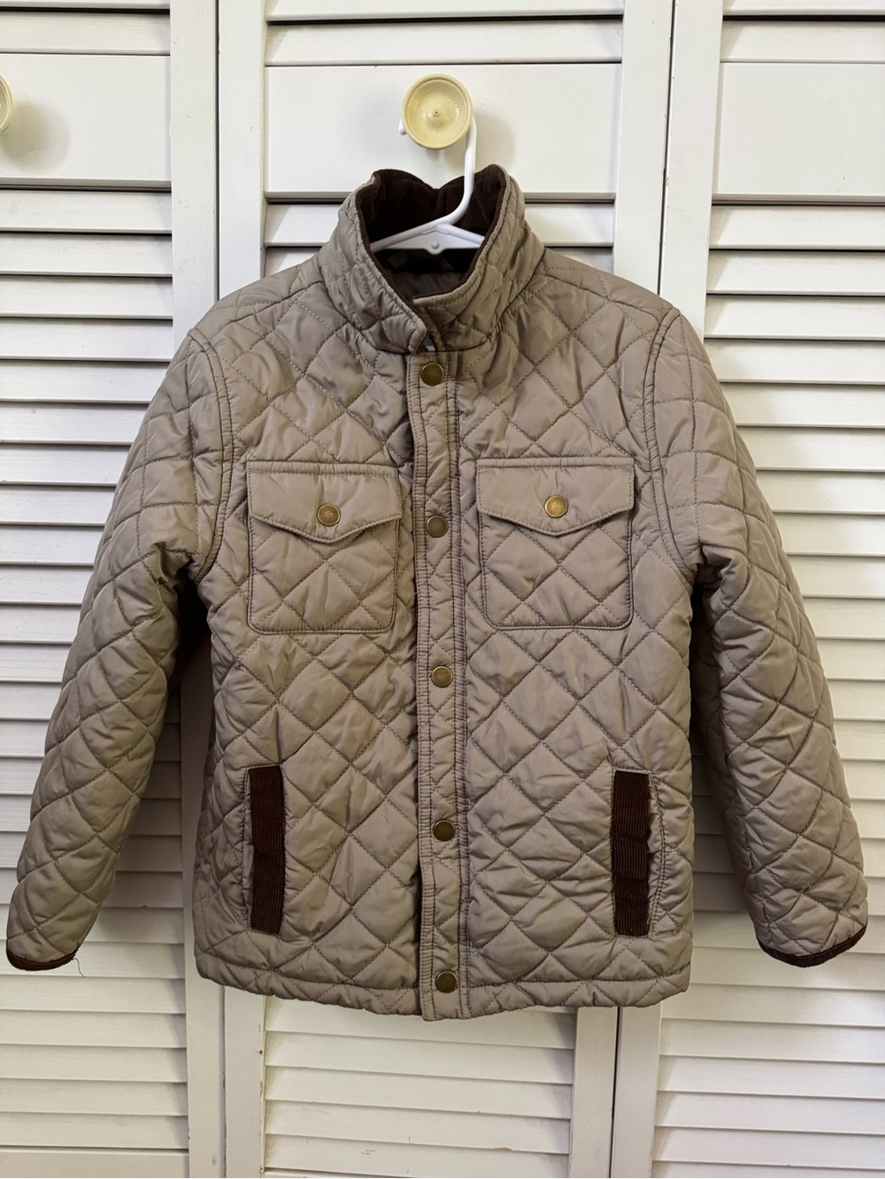 Class Club Quilted Taupe Puffer Jacket with Brown Trim Size 7